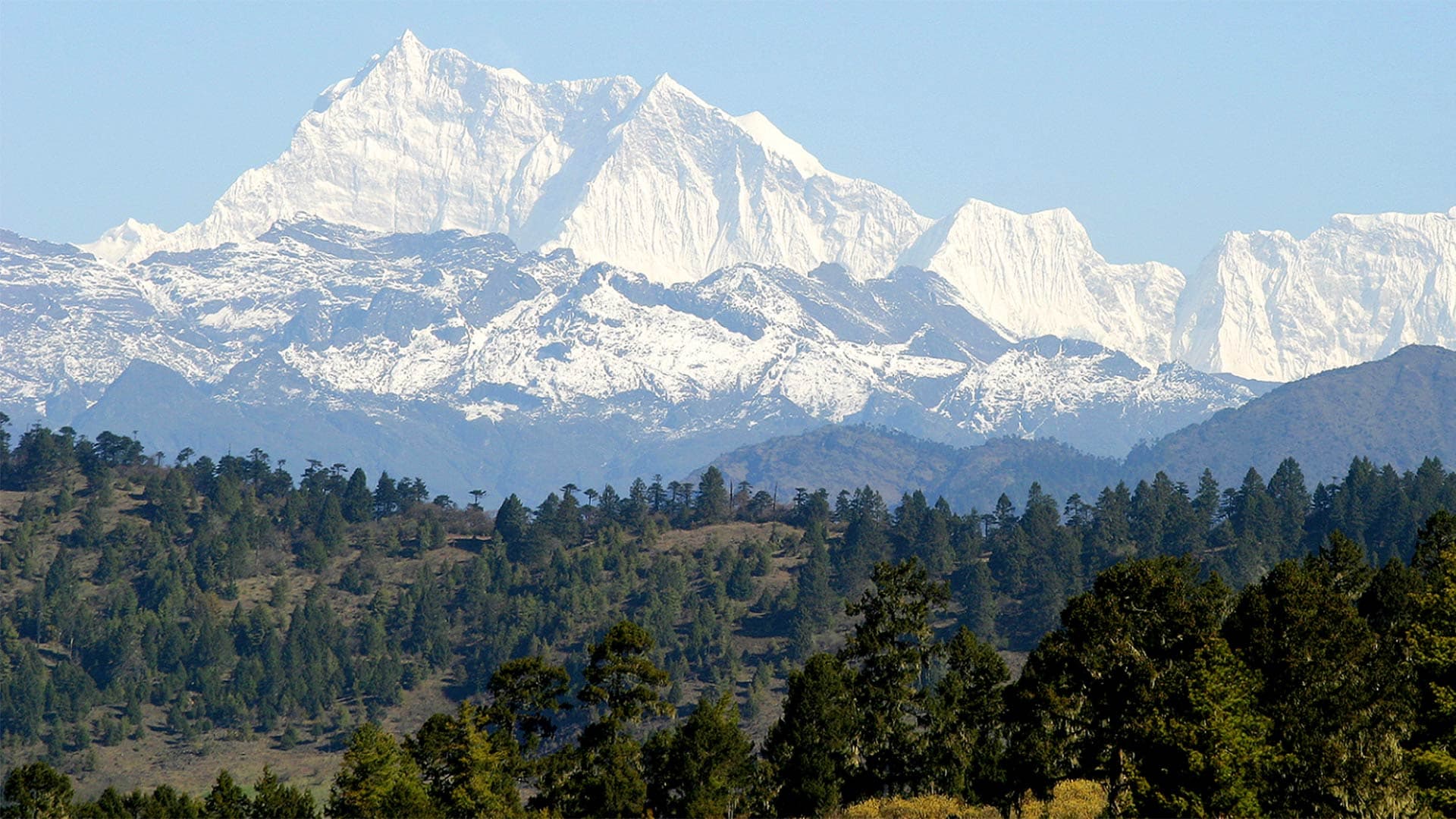 Snow-capped Gangkhar Puensum in Bhutan, the world's highest unclimbed mountain and a symbol of GNH.